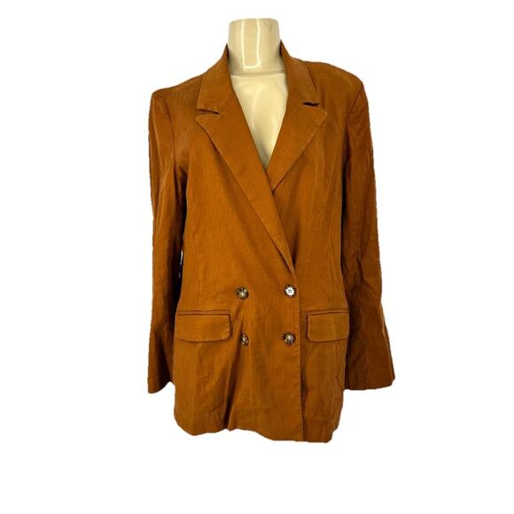 Evereve L Women Alexa Double Breasted Linen Blazer Unlined Padded Shoulder Z26 - Picture 1 of 11